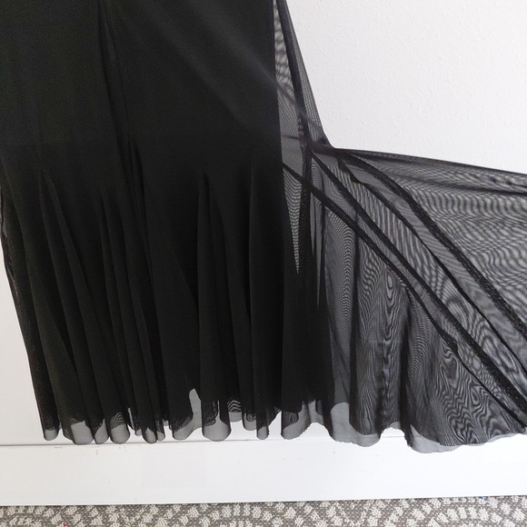 Evening Bandage Corset Dress SMALL Black Mesh Flair Vampire Fairygoth VTG Sheer - Picture 9 of 16